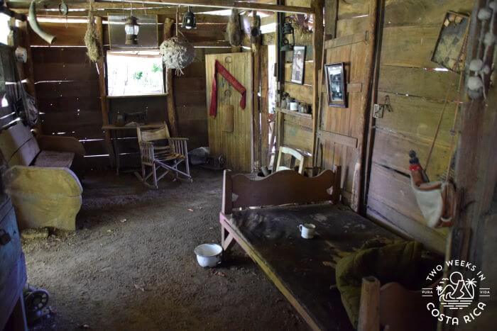 Inside a wooden farmhouse