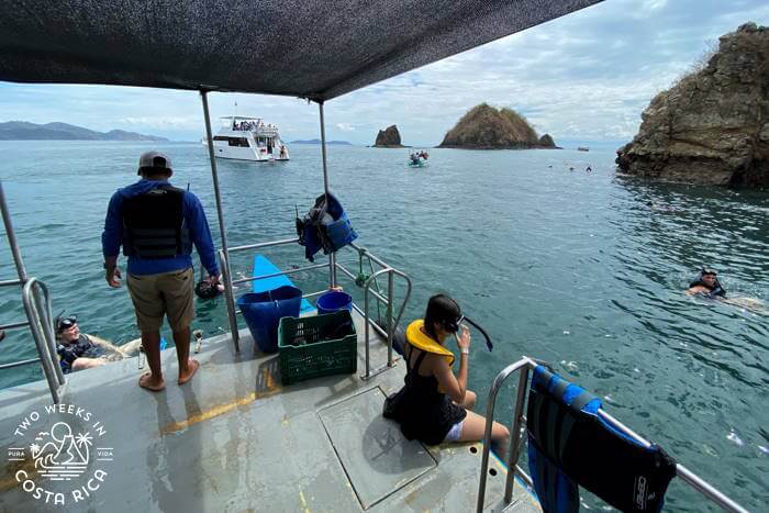 person sitting on edge of a wharf with snorkel equipment