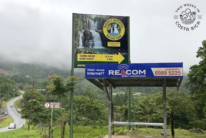 Sign main road for Nauyaca Nature Park